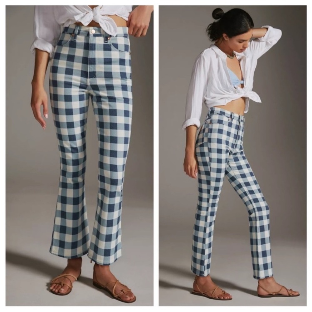 NWT Wrangler Wrock 672 High-Rise Kick Flare Jeans Plaid Check Size 26